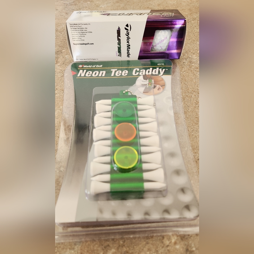 Set of TaylorMade Burner Lady Golf Balls and Neon Tee Caddy